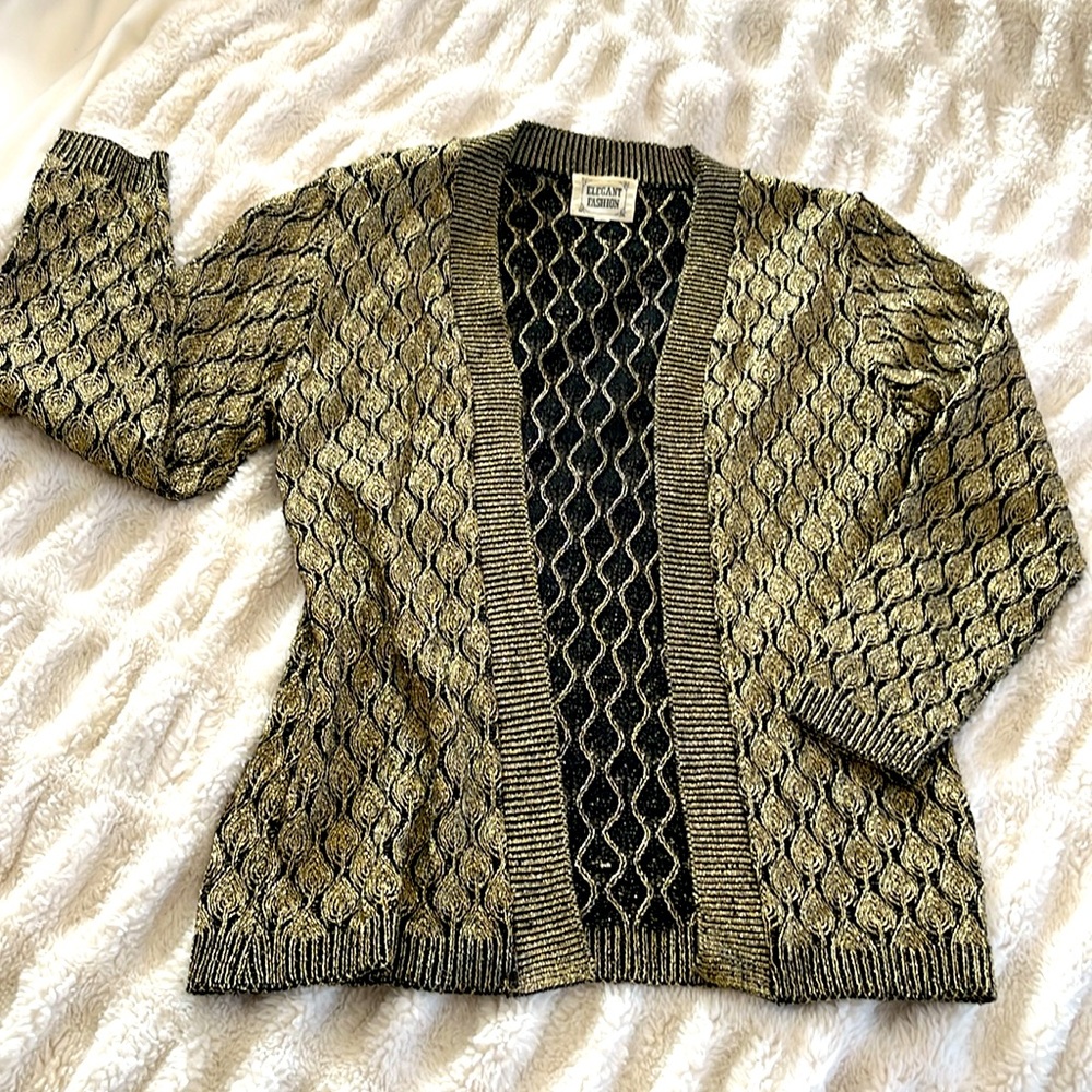 Vintage Metallic Gold Open Front Cardigan - Picture 8 of 8